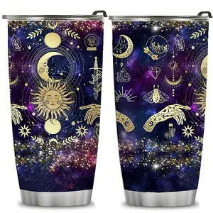 Sun Moon Stars Tumbler 20oz - Stainless Steel Vacuum Insulated Travel Mug, Double Wall Reusable Coffee Cup, Perfect Gift for Office, Gym, Camping, Mother’s Day, Father’s Day