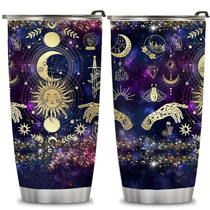 20oz Sun Moon Stars Stainless Steel Vacuum Insulated Thermal Tumbler - Portable Insulated Water Bottle with Lid for Hot & Cold Drinks, Camping, Office Use, Bottles