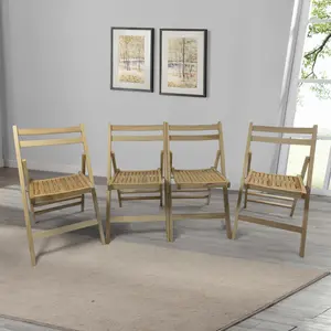 ARCH Solid Wood Folding Chairs - Lightweight, Open Back, 4-Piece Set, 4 Seats, Slatted Design for Special Events