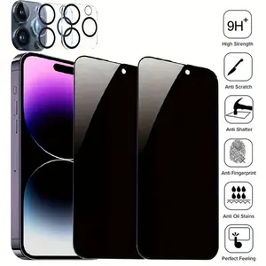 [2+2 Pack] 2-Pack Privacy Screen Protectors for iPhone 15 13 12 11 14 Pro Max 2-Pack Camera Lens Protectors, 9H Durometer, Scratch Resistant, Bubble Free, Peek Proof