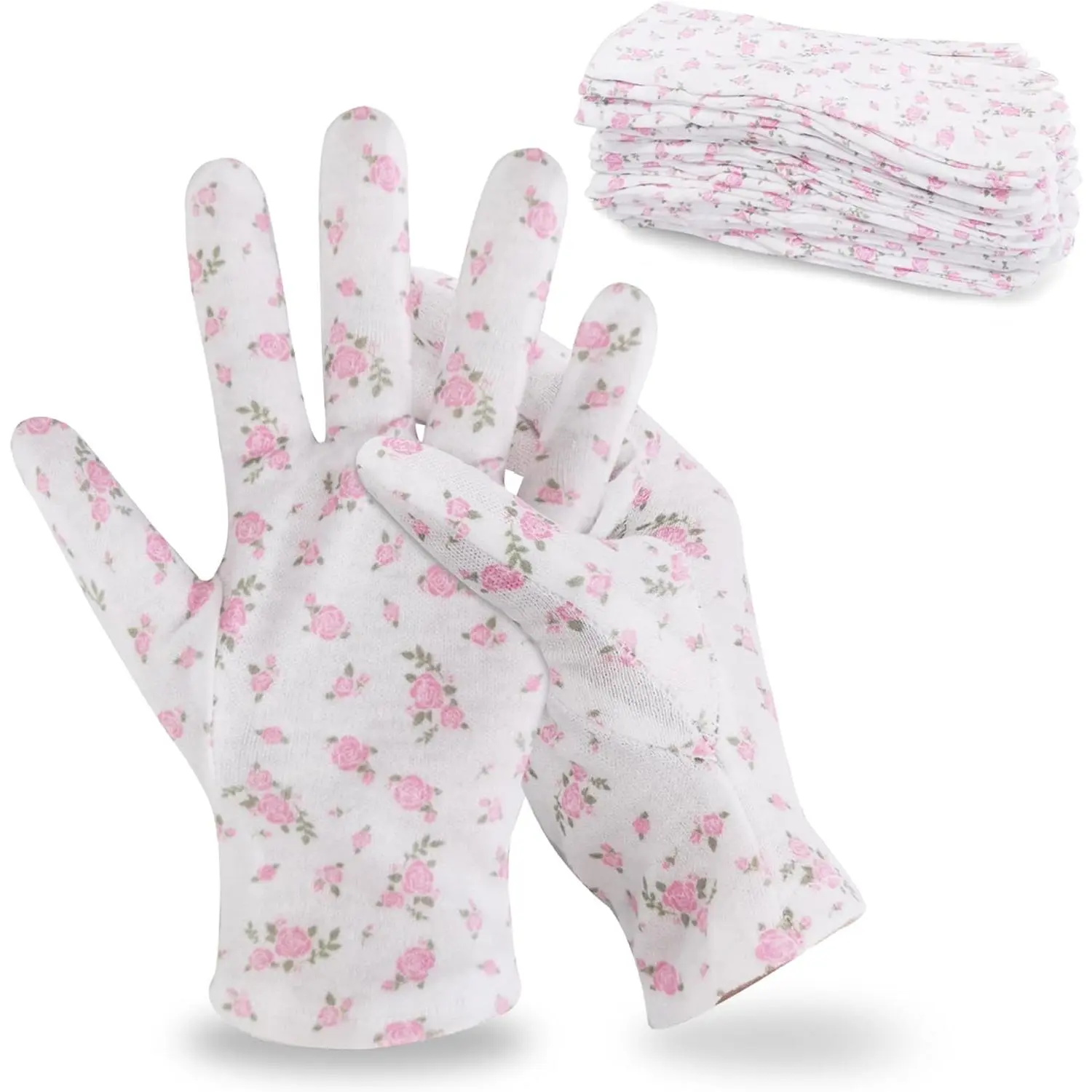 12 Pairs Eczema Gloves, Moisturizing Gloves Overnight for Women & Men, Overnight Lotion & Spa Treatment, Dry Hands & Eczema, 100% Cotton, Multi-Purpose, Pure White Masks Nail