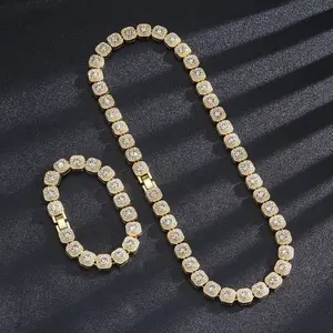 Men Hip Hop Necklace Iced Out Cuban Link Chain Bling Diamond Necklace Gold Tone Miami Cuban Chain Full Rhinestone HipHop Jewelry Rapper Accessories Streetwear Chains for Men