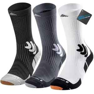 Men's Compression Running Socks: Coolmax Athletic Crew Socks Moisture Wicking Anti-Blister Cushion for Hiking 3 Pairs