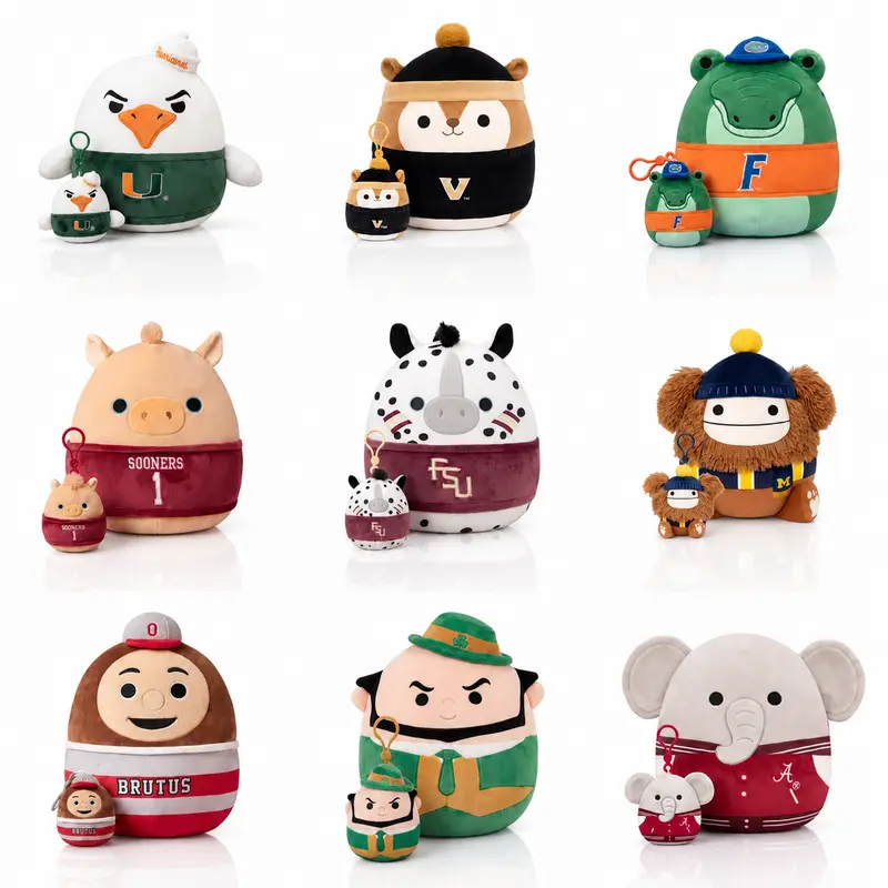 Squish My School Squishmallows College Mascot Plush Bundle - 12-Inch Plush & 3.5-Inch Clip