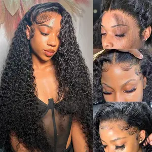 28 Inch Deep Wave Lace Front Wigs Human Hair 13x6 HD Transparent Water Curly Lace Frontal Wigs 180% Density Glueless Wigs Human Hair pre Plucked with Baby Hair Natural Color Summervibes outdoorfun