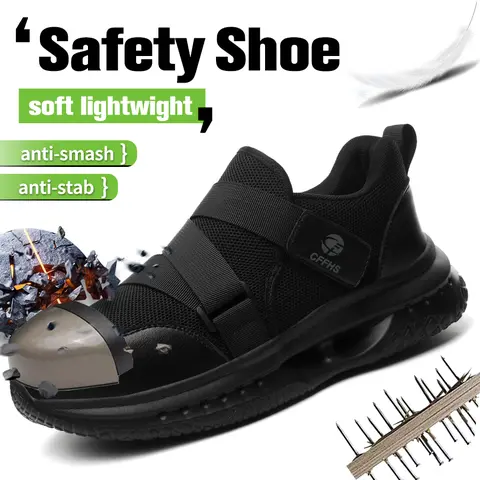 Men's Casual Soft Steel Toe Industrial Work Footwear - Chic Patchwork Slip-On Round Toe Synthetic Cloth Trainers, Breathable Mesh, Metatarsal Guard, Anti-Slip Outsoles, Shock-Absorbing, Anti-Smash All-Season Work & Safety Footwear for Workers