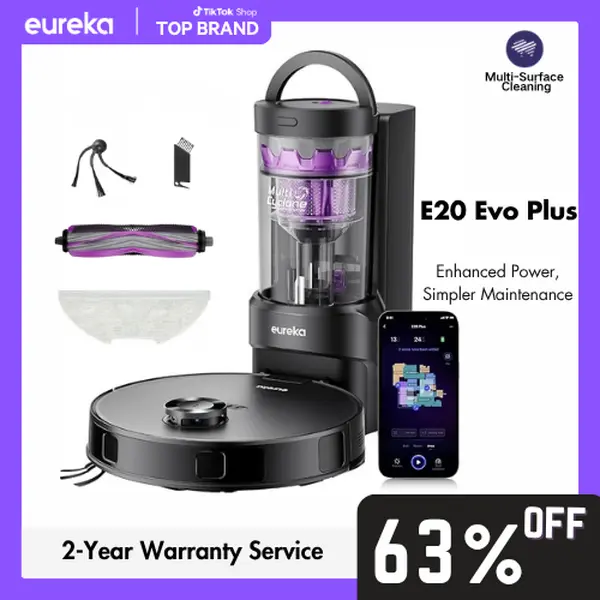 Eureka E20 Evo Plus Robot Vacuum and Mop Combo, 10,000Pa Suction