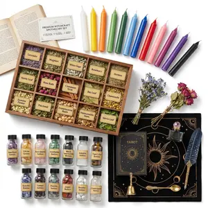 Deluxe Witchcraft Magic Set - 12 Chime Spell Candles, Triple Moon-Pentagram Holders, Altar Supplies, Decor-Infused Celestial Gift Box for Beginner Witches' Rituals, Deluxe Witchcraft Set