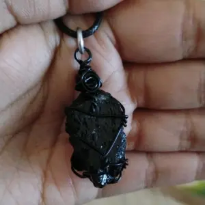 Wire Wrapped Black Tourmaline Crystal Pendant Necklace