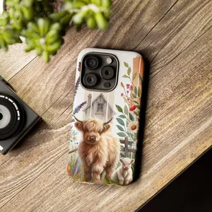 Farmhouse Animal Phone Case, Cute Cow Design, Gift for Animal Lovers, Country Vibe Highland Cow and Calf, Gift for Sister, Friend, Him/ Her, Birthday - iP Xr, 11, 12, 13, 14, 15, 16, 17, S21, 22, 23, 24, 25 - Tough Case, MagSafe Case, Phone Case