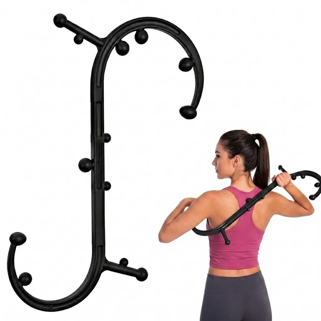 Lightweight Plastic Dual-Hook Trigger Point Tool with Handle, Self-Massage Cane for Back & Neck Muscle Group Targeting & Recovery Aid (Deep Tissue Muscle Massager)