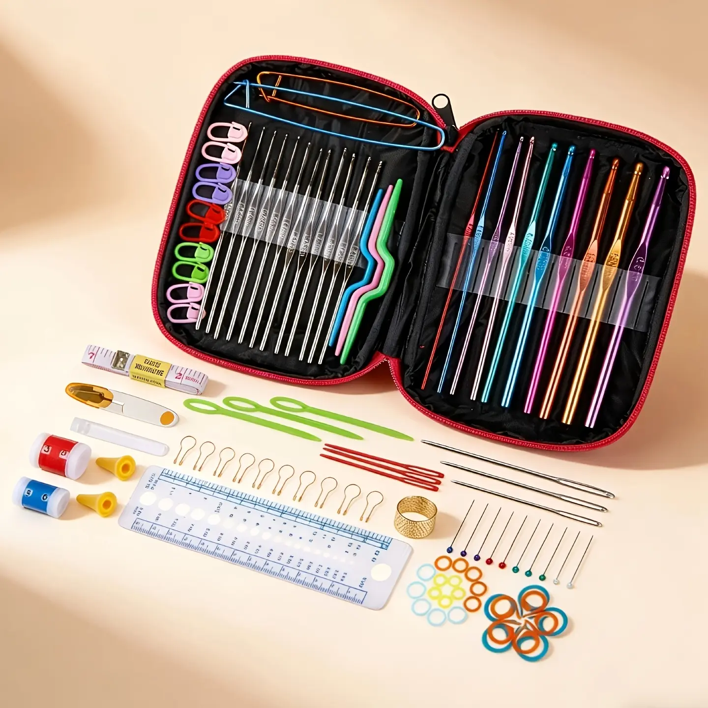 100pcs Complete Crochet Kit with Multicolor Yarn, Ergonomic Rustproof Hooks & Portable Travel Case - Ultimate Handmade Essentials for Beginners