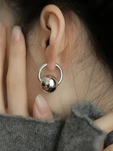 Women's Copper Hoop Earrings with Smooth Ccb Ball Ends, Elegant Geometric Design, Versatile High-End Fashion Jewelry, High Quality Earrings