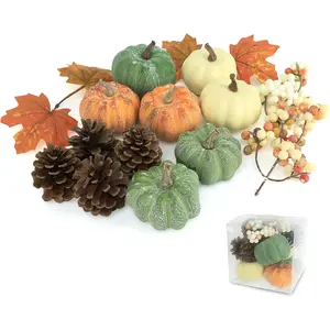 15 PCS Mini Pumpkin Decor - Plastic Artificial Pumpkins Fall Decor for Halloween Thanksgiving Fall Home Decor