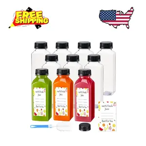 Juice Bottles with Caps 10Pcs 12oz, Plastic Bottleswith Caps, Clear