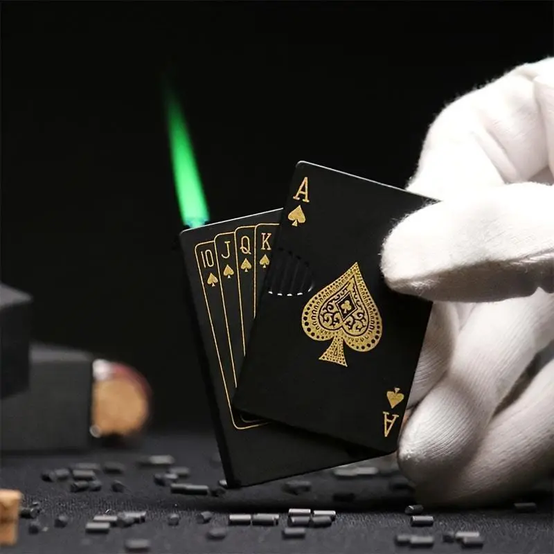 Playing Card Lighter, Green Flame Ace Lighter, Cool Lighter, Windproof, Full Of Romantic Charm, Can Be Used For Barbecues And Lighting Candles (Butane-Free)