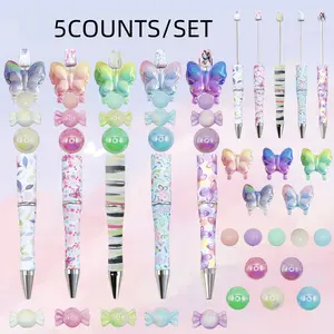 Butterfly & Candy Design Beaded Pen Set, 5/10pcs DIY Beaded Pen, Writing Pen for School Office Dormitory Home, Multi Purpose Pens, Glitter Ballpoint Pen, Set with Pen, Aesthetic Pens