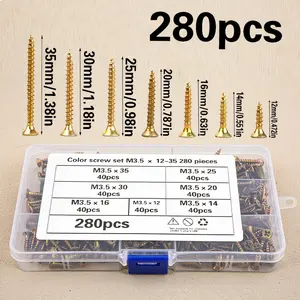 280pcs Countersunk Self-tapping Screw Set, M3.5/12/14/16/20/25/30/35mm Multi-size Specifications, Colorful Cross-head Design- Includes Screwdriver Bit, Multi-functional And Durable, Suitable for Industrial, Home, And Furniture Applications
