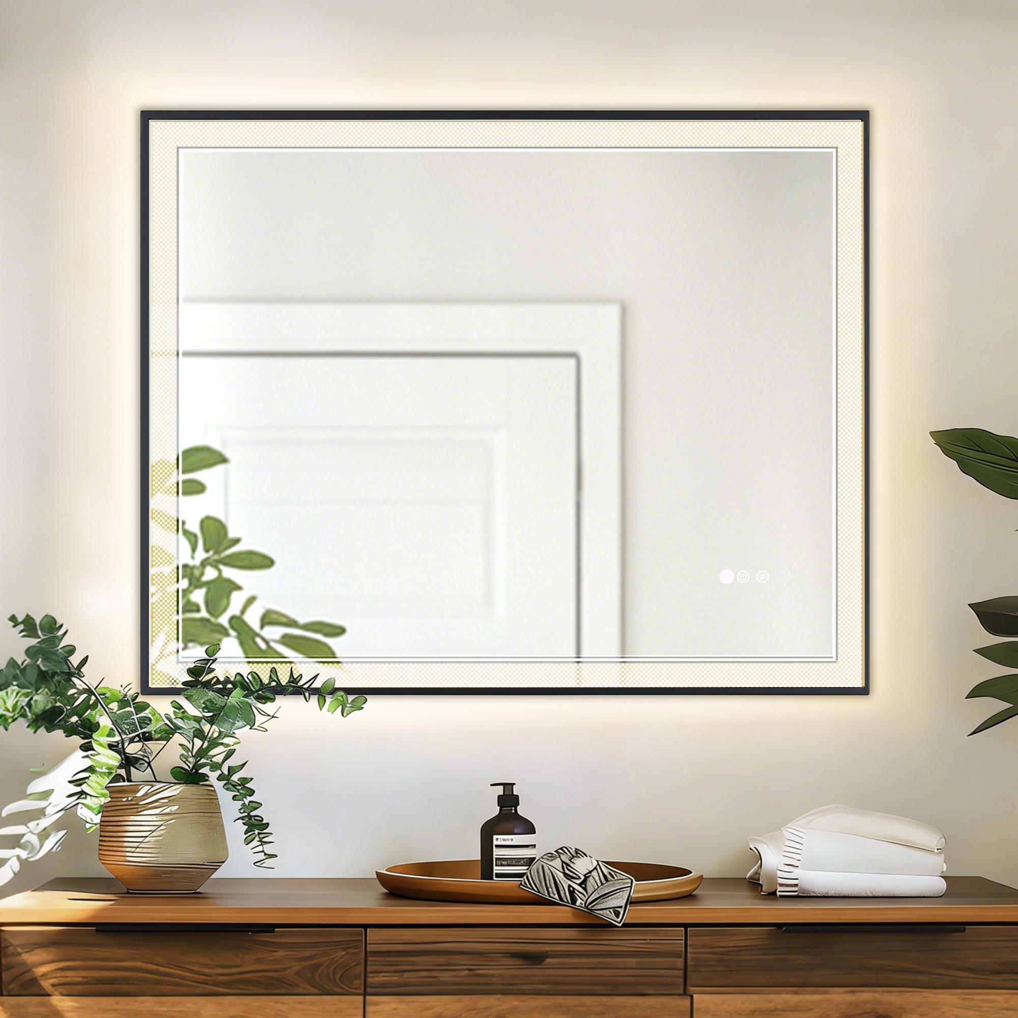 Adjustable LED Bathroom Mirror 3 Color Temperature 3500K/4500K/6500K Dimmable Shatterproof Wall Mounted Vanity Mirror 24x32/24x36/32x40 Inch for Bathroom Renovation