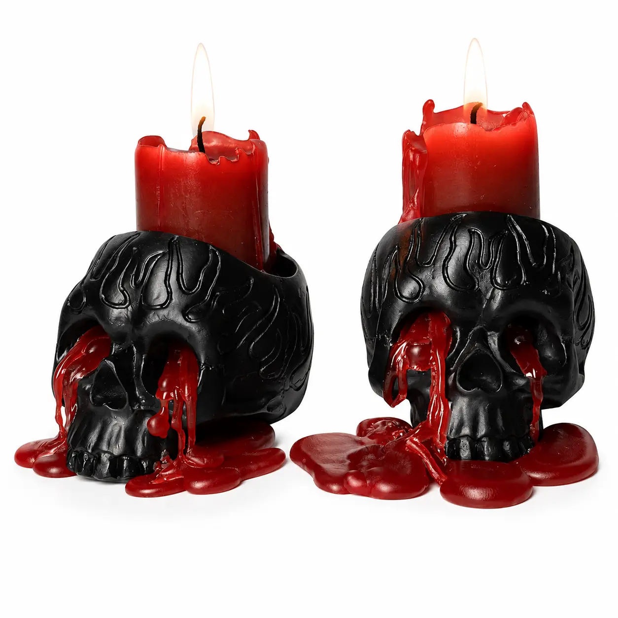 Skull Blood Candles 2 Pack - Bleeding Dripping Red Wax, Skeleton Reversing Skul Candle, Magic Skulls Candlestick Spooky Gothic Bar Decoration - 3.54 x 2.56 x 2.36-8 Hour Burn Time - Gute