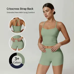 Women's Athletic Set High Stretch Tank Top & High-Waist Running Shorts Polyamide Fabric Medium Stretch Skinny Fit Gym Workout Clothing - Fitness Suit - Breathable Activewear