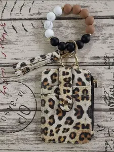 Fashion Beaded Bracelet Card Holder Keychain Silicone Beads Key Ring Coin Small Card Case, Card Slot, Stylish Accessory for Daily Use