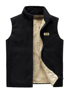 men's thermal lined zip up vest jacket, regular fit casual sleeveless stand collar coat, patched letter winter jacket, streetwear, easy to care for, men's fall clothing, men's outerwear, jackets for men