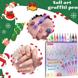 Nail Art Marker 12 Pcs 3D Nail Polish Pens 0.5mm Fine Tip Acrylic Paint Pen for DIY Nail Design Manicure Quick Dry Water-based Very Easy to Use Salon-Quality Results for Kids Teens and Adults