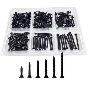 170 count  Screws  Kit, Drywall Screws, Black  Screws,   Screws, Flat  Screws, Screw , Self-Tapping Screws for , 6 Sizes