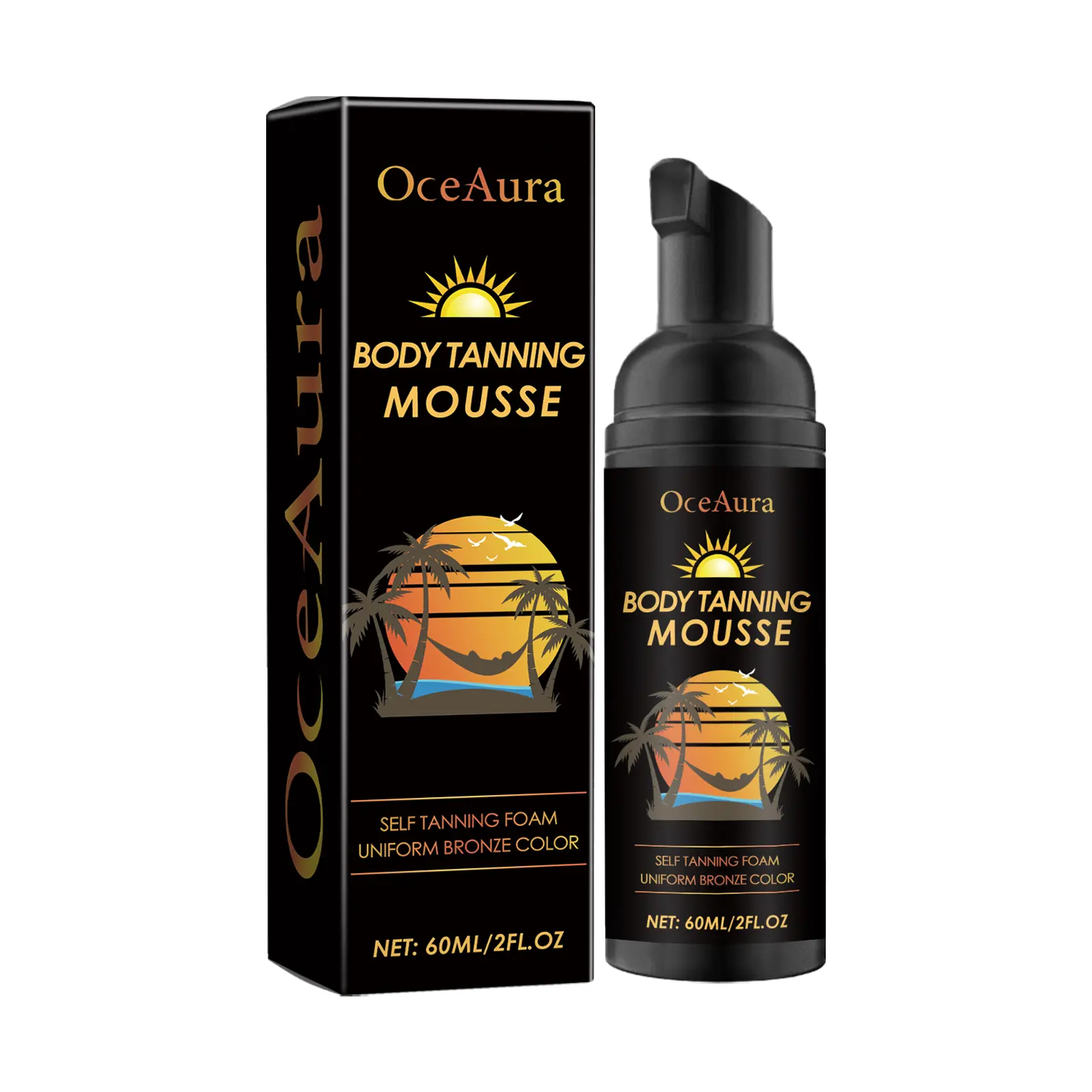 OceAura Self-Tanning Mousse, Natural Bronzing Body Foam, Hydrating Formula for Sun-Kissed Wheat Skin Tone Ideal for Summer Beach Use
