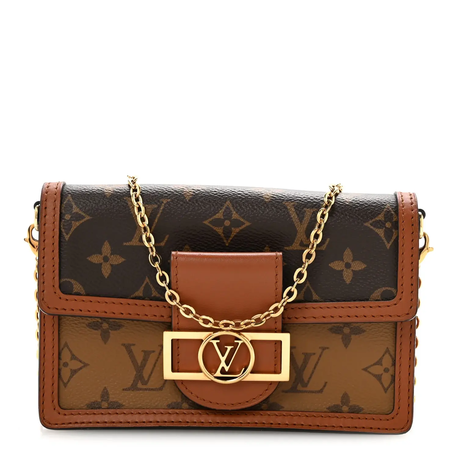 Pre-owned Louis Vuitton Coated Canvas Crossbody Bags Reverse Monogram Dauphine Chain Wallet