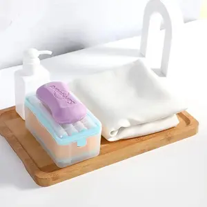 1 household covered soap drainage soap tray storage boxes, plastic hand-less scrubbing multi-functional brush soap foam box with foam roller, manual soap saving box, suitable for bathroom and kitchen