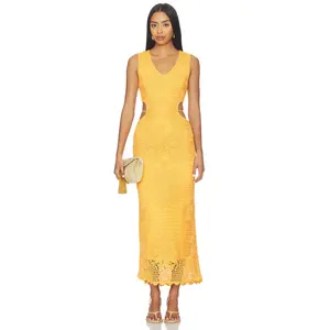 SIMKHAI Lyla Crochet Midi Dress in Mango
