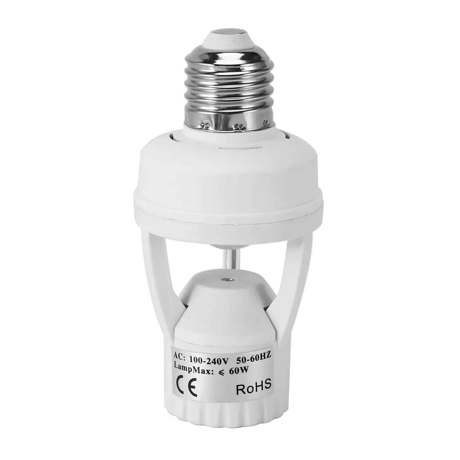 E27 Plastic Smart Lighting Plug Socket Switch Base - 110-220V AC, 360-Degree PIR Sensing Infrared Human Motion Induction Lamp Holder for LED Bulbs, Light Sensor, Auto On/Off, Automatic Light Changing