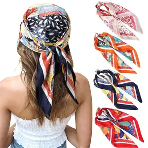 4-piece suit  27.5” Silk Like Square Head Scarf Neck Scarves for Women and Girl Hair Kerchief Bandanas Sleeping Head Wrap Headbands Head Wraps