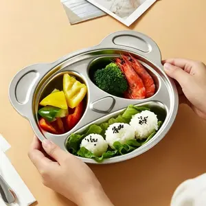304 Stainless Steel Divided Dinner Plate Tray, 3-Section Heat Resistant Cartoon Design, Home Use Eating Plate, Non-Bone China