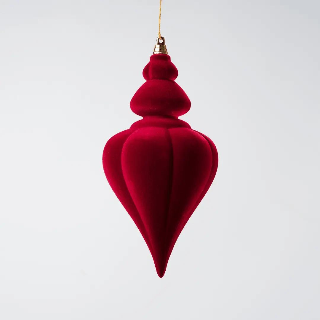 Burgundy Flocked Finial Ornament 10"