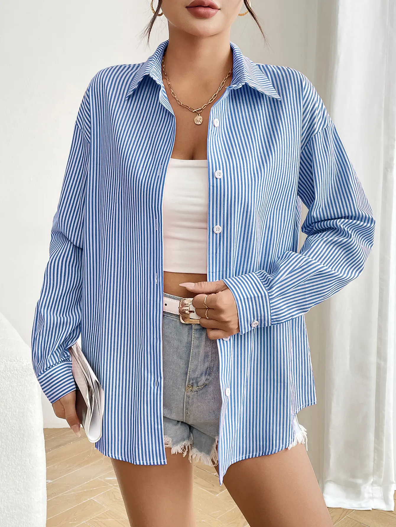 Zeagoo Live Striped Button Down Shirts for Women Casual Loose Long Sleeve Shirts Business Work Tunic Top summerwins