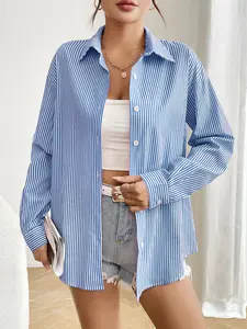 Zeagoo Live Striped Button Down Shirts for Women Casual Loose Long Sleeve Shirts Business Work Tunic Top