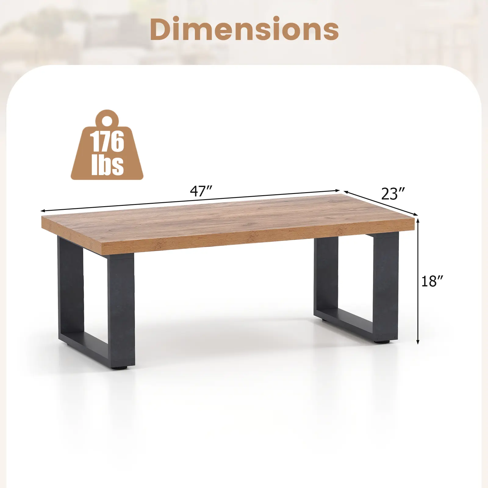 COSTWAY - 47 inch Farmhouse Style Rustic Coffee Table with Thickened Tabletop and Natural Wood Texture-Oak