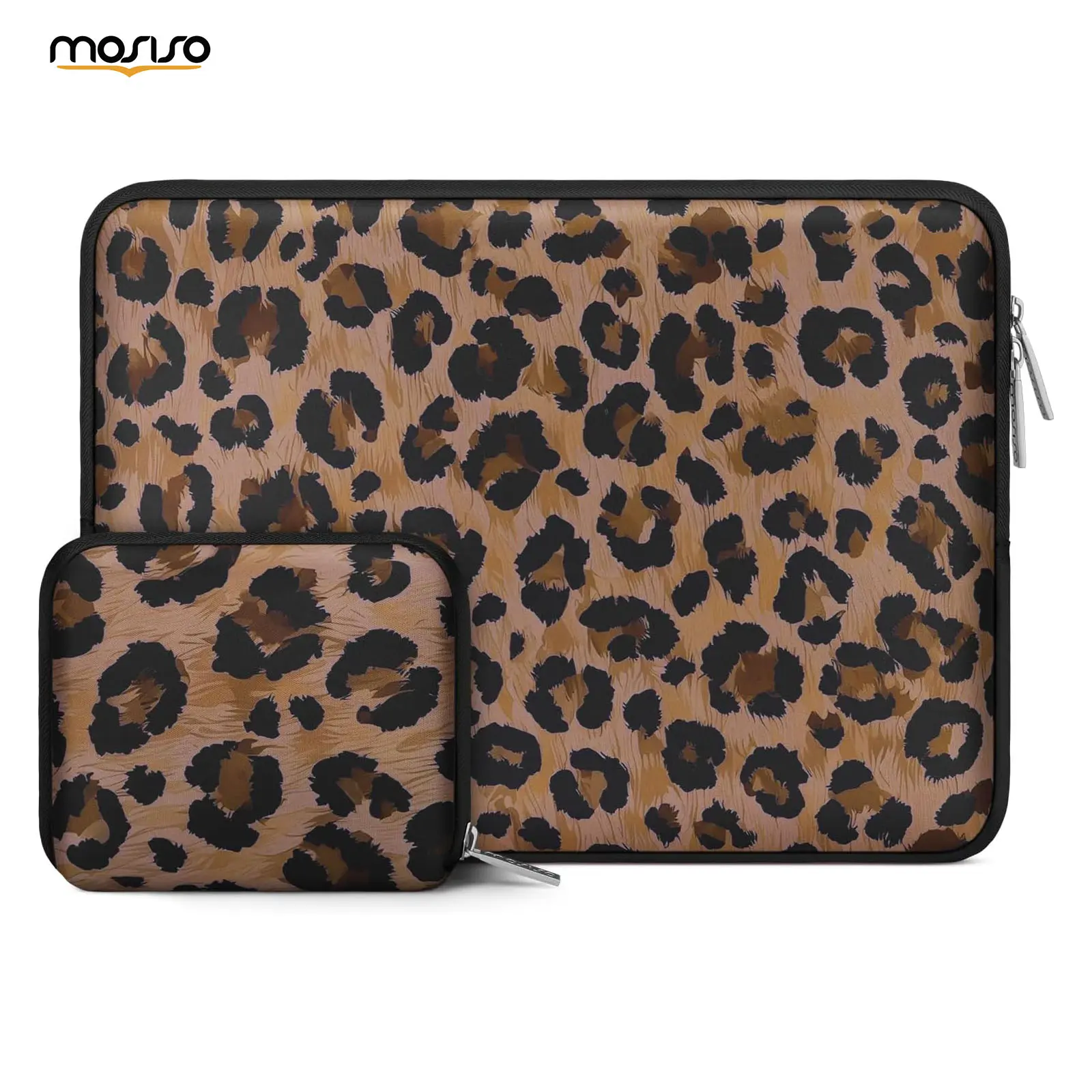 MOSISO 13-16 Inch Laptop Sleeve Case with Accessory Pouch, Leopard Neoprene Shockproof Computer Bag with Soft Inner Layer for MacBook Air, Pro & Other Laptops, Brown