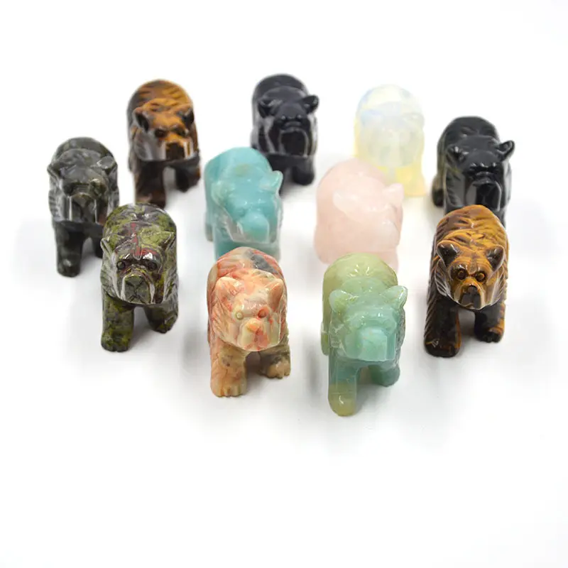 Natural Crystal Bear Figurine - Compact Natural Stone Collectible, Solar Plexus Warm Protection Meditation Mini Desk Decor, Healing Decorations Gift for Spiritual Enthusiasts, Collectibles, Healing Natural Crystal Decorations