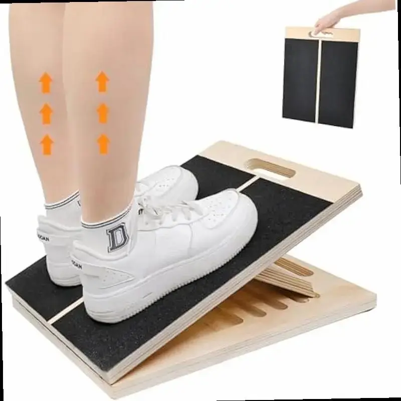 Adjustable Wooden Slant Board Calf Stretcher - Incline Board for Stretching Calves, Exercise Wedge Tilt Ramp with Surface Grip, Black, Fit for All Fitness Levels, Calf Stretcher for Stretching, Versatile Fitness Tool, Natural Wood Finish