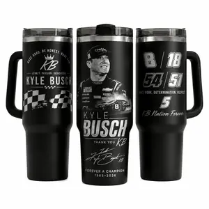 Kyle Busch Inspired 40oz-30oz Tumbler Bottles, KB Nation Forever Racing Fan Cup, Black White Checkered Flag Stock Car Drinkware, Race Day Gift For Dad, Straw Not Included