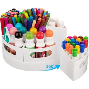 Art Supplies Organizer, Extra Large 360° Rotating Desk Organizer with 7 Removable Compartments, Marker Organizer for Home, Office, and Classroom, Crayon Holder