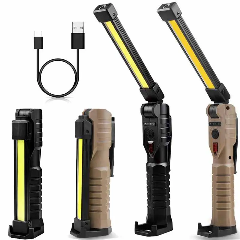 LED Work Lights Rechargeable Flashlights,with Magnetic Base & Hanging Hook, 180°Rotate, 5 Modes, Work Light Mechanic Flashlight, khaki DealsForYouDays outdoorfun