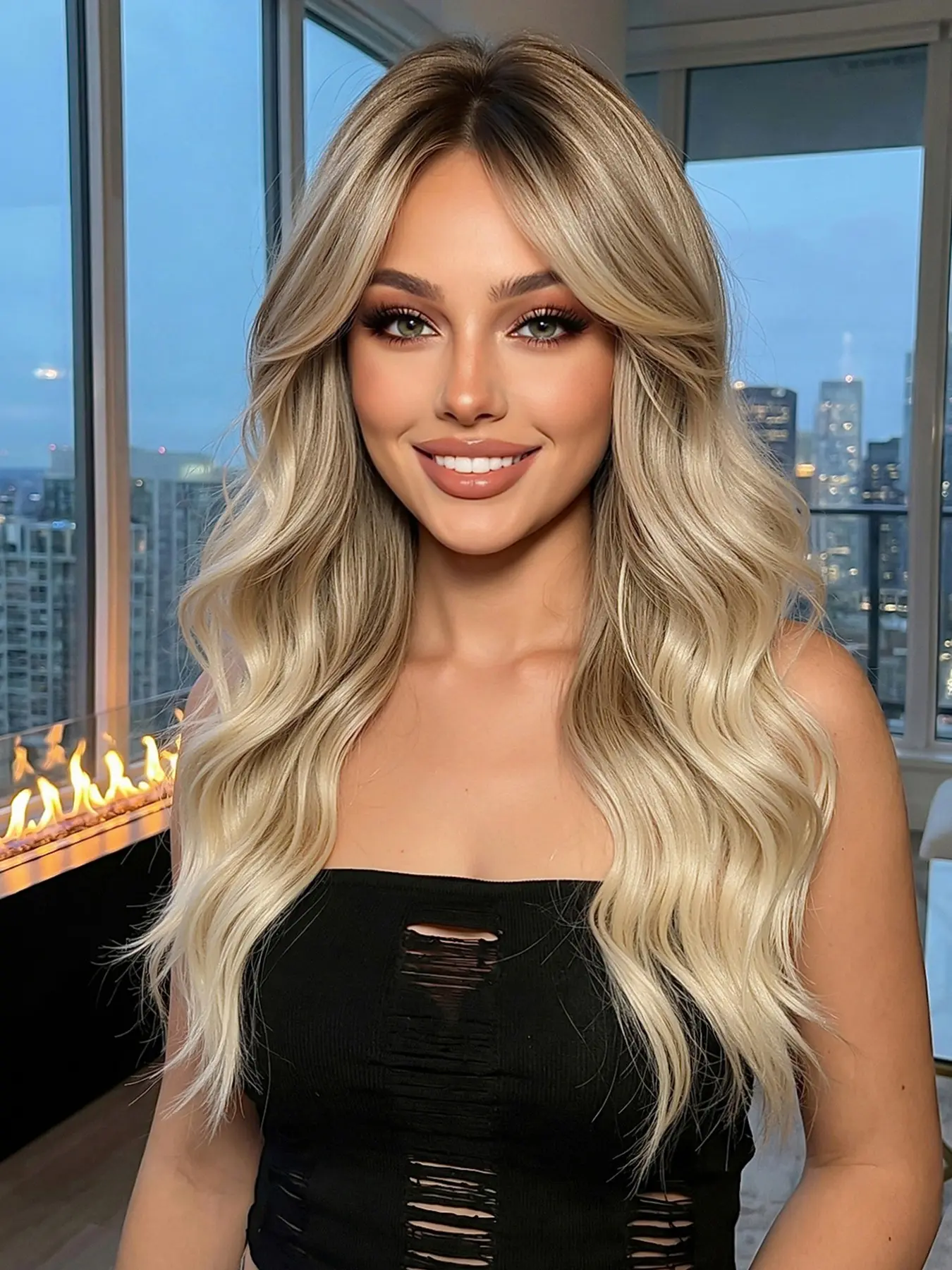 Fashion Long Curly Wig, 20 Inch Heat Resistant Fiber, Bangs, Natural Look, Suitable for Daily Use, Casual Wear, Special Occasions