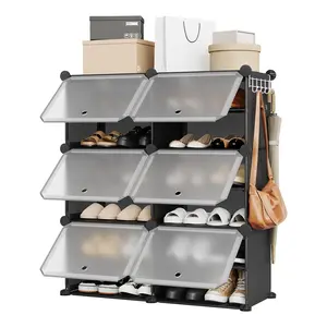Modular 6-Cube Shoe Storage Cabinet with Doors – Space-Saving Plastic Organizer, Easy DIY Assembly – Ideal for Entryway, Bedroom, Living Room