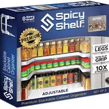 Spicy Shelf Premium 2-Layer Expandable Adjustable Square Plastic Storage Organizer Racks - 10x Stronger, Durable, Multifunctional Home Goods for Cabinet Storage Organization (Fits Spices, Pills; BOX COLOR MAY VARY)
