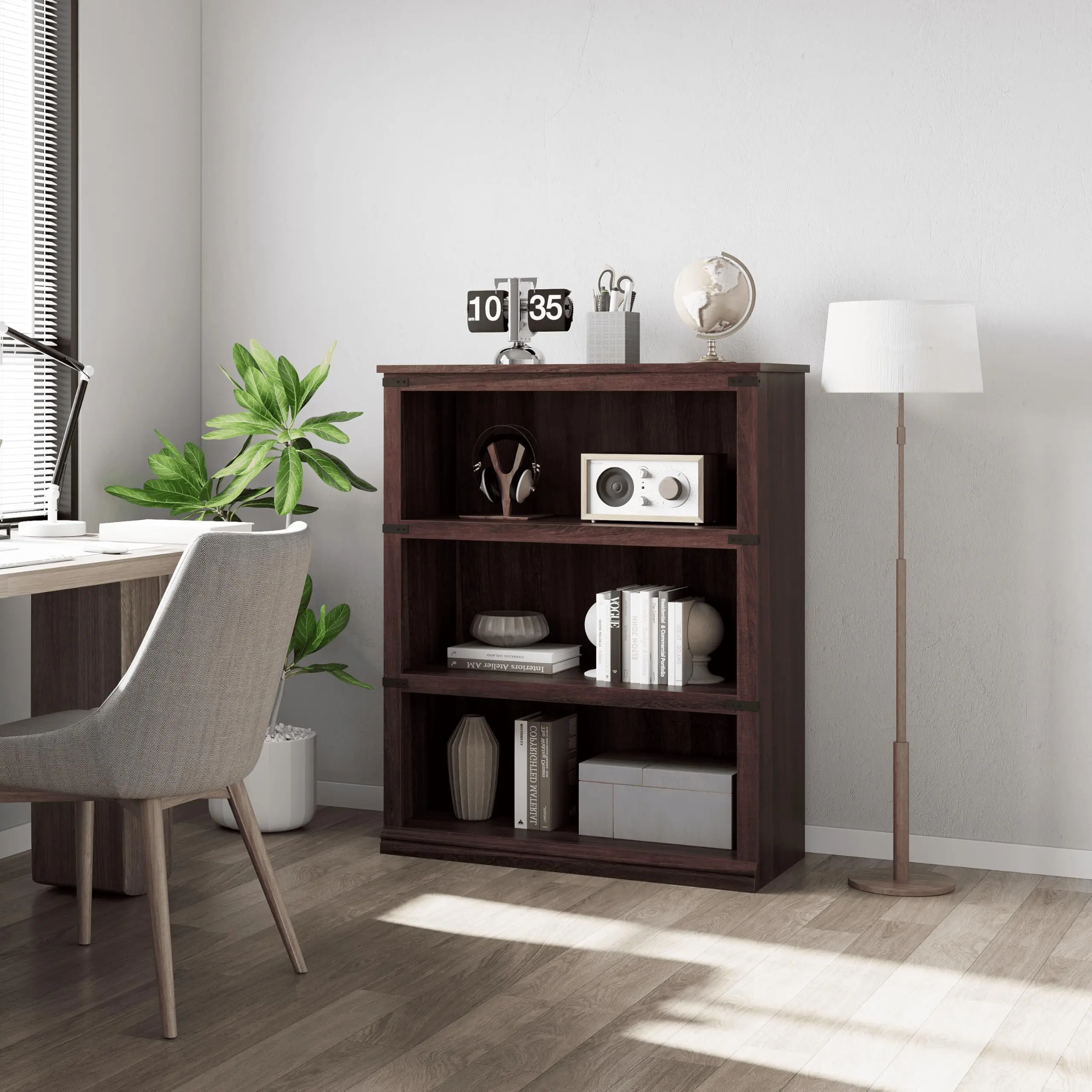 Garvee - Estantería de 3 Niveles para Libros de 40 Pulgadas de Alto con Almacenamiento, estanterías de Madera, 5 estantes de exhibición para la Oficina en casa, Sala de Estar, habitación de Cama